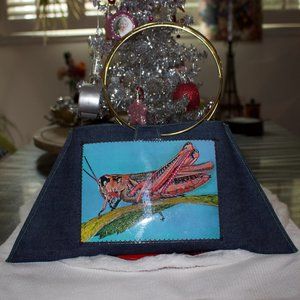 Denim Hand Bag Clutch Triangle Grasshopper AME Austin Texas Hand Made FUN